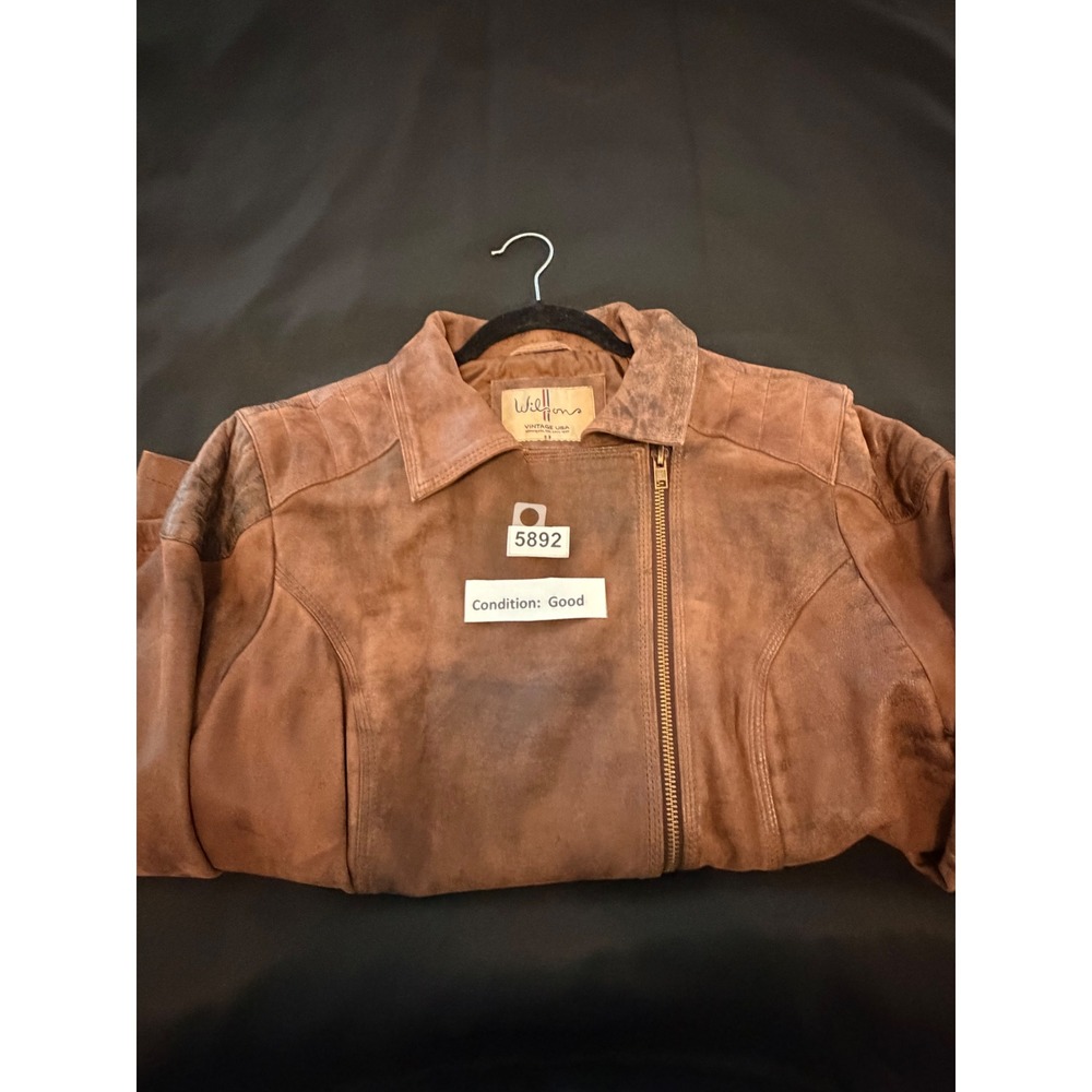 Wilsons Vintage USA Brown Leather Moto Jacket Distressed Asymmetrical Zip XL - Picture 4 of 9